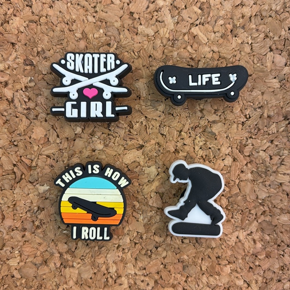 (4) Skateboard Theme Jibitz for Crocs -Skater Girl! This Is How I Roll!